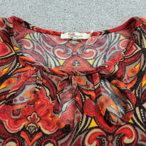 Aryeh Sweater Dress Womens Small Red Inkblot Wool Cashmere Tear Drop Cut Outs - Picture 13 of 15